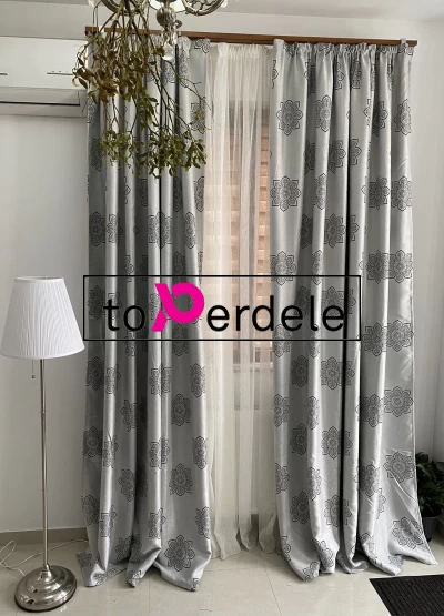 poze Draperie gri model flori negre