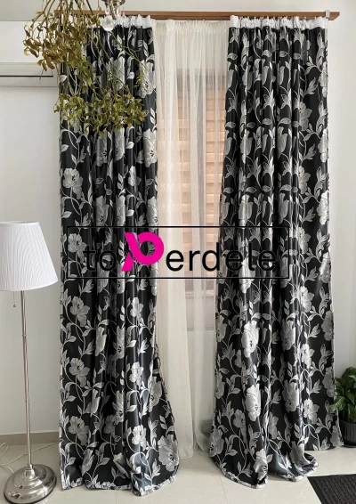 poze Draperii negre model flori gri