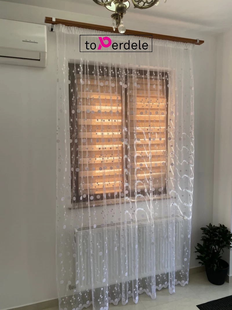 Perdele tulle brodate model buline albe imagine 3