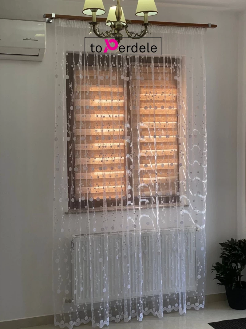 Perdele tulle brodate model buline albe imagine 5